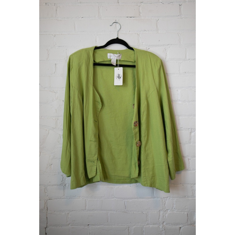 Allison Woods Lime Green Linen Blend Button Front Blazer Jacket 20W 04-3347-4